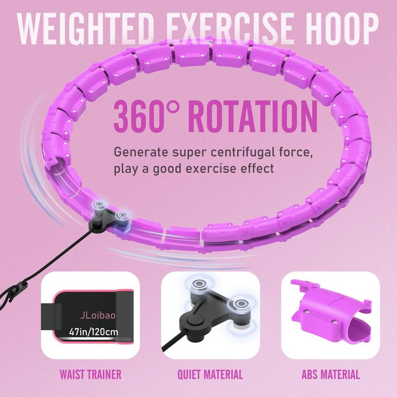 Jloibao Smart Weighted Fit Hoop plus Size for Adults Fitness Hula Circle-2 in 1 Infinity Fitness Hoop 24 Links Detachable & Size Adjustable with Waist Trainer for Women Durable Less Noise Easy Assembly