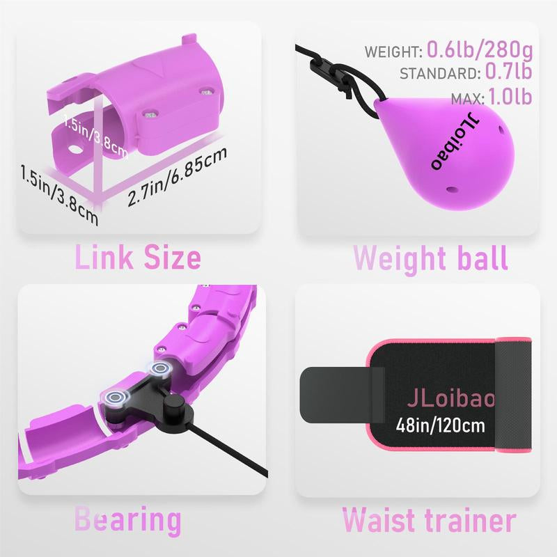 Jloibao Smart Weighted Fit Hoop plus Size for Adults Fitness Hula Circle-2 in 1 Infinity Fitness Hoop 24 Links Detachable & Size Adjustable with Waist Trainer for Women Durable Less Noise Easy Assembly