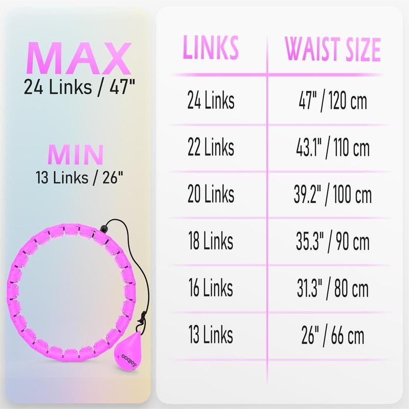 Jloibao Smart Weighted Fit Hoop plus Size for Adults Fitness Hula Circle-2 in 1 Infinity Fitness Hoop 24 Links Detachable & Size Adjustable with Waist Trainer for Women Durable Less Noise Easy Assembly