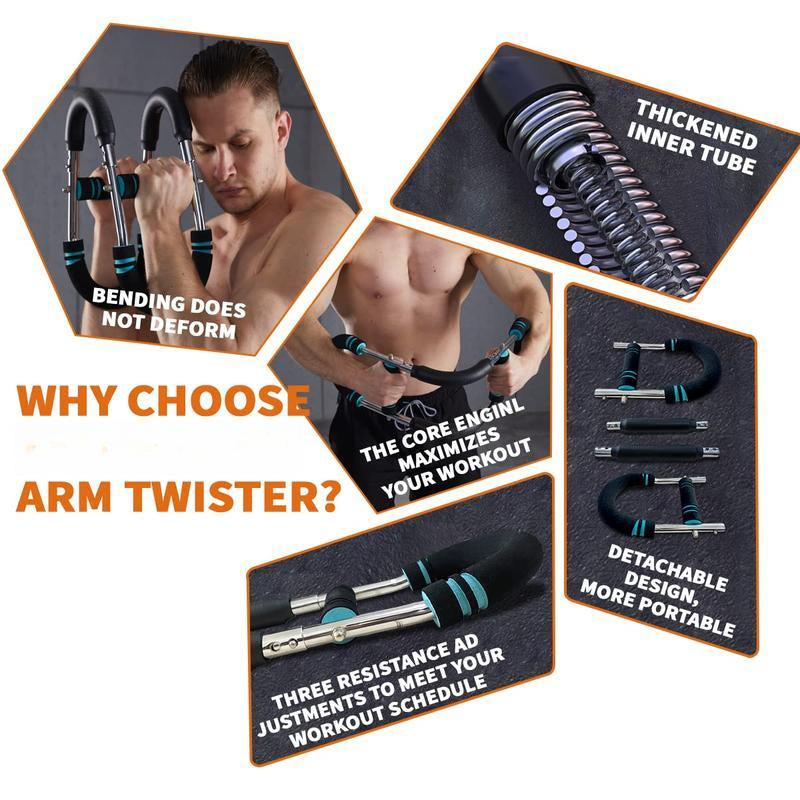 Arm Trainer Strengthen Chest and Arm Muscles Workout Men'S Fitness Trainer Detachable Adjustable Resistance Portable Power Twister Bar Home Fitness Equipment Fitness Level Chest Trainer