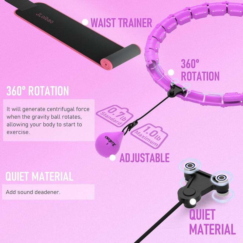 Jloibao Smart Weighted Fit Hoop plus Size for Adults Fitness Hula Circle-2 in 1 Infinity Fitness Hoop 24 Links Detachable & Size Adjustable with Waist Trainer for Women Durable Less Noise Easy Assembly