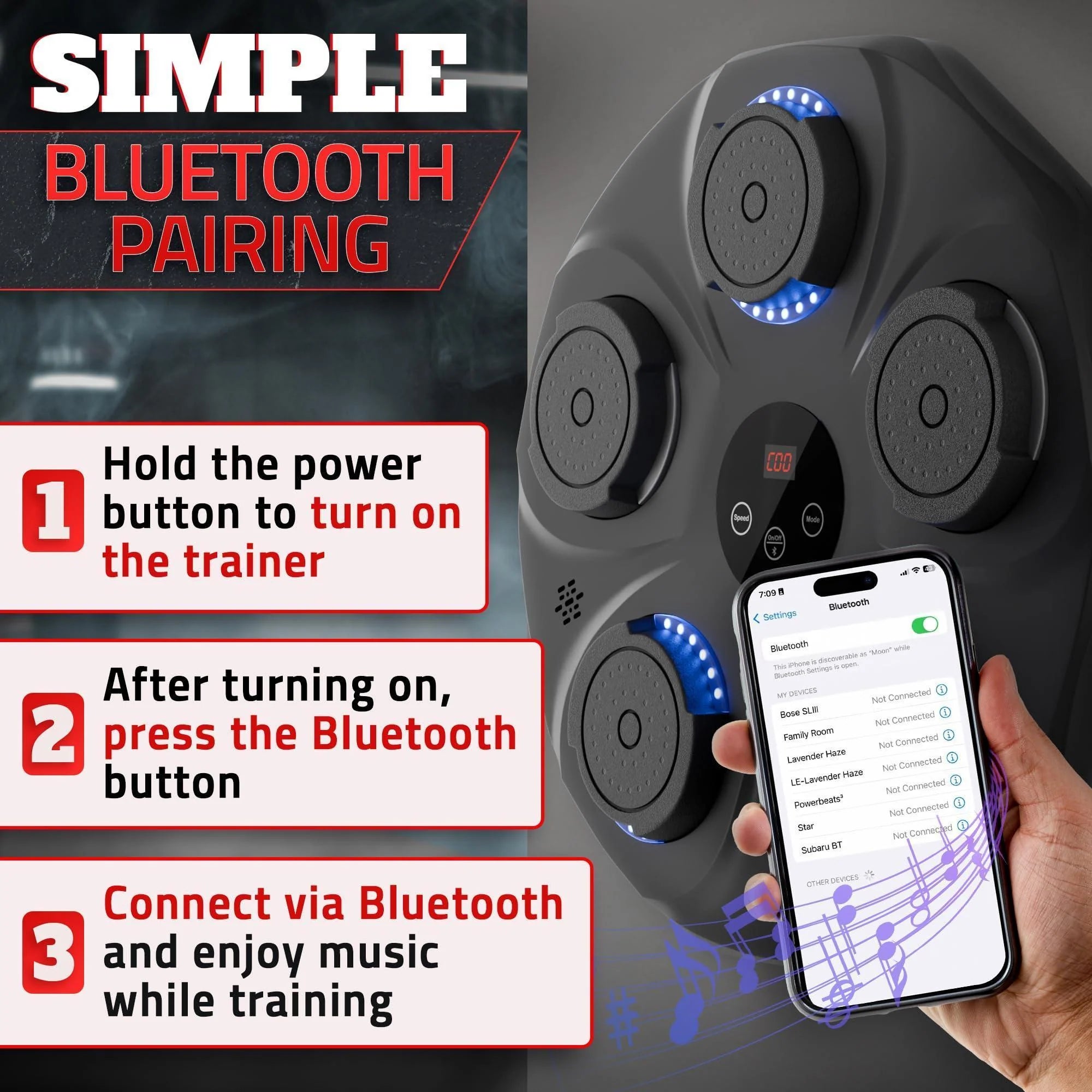 Music Boxing Machine for Adults Durable Wall Mounted Bluetooth Music Punching Machine with 9 Modes Shock Absorbing Pads LED Screen & Included Gloves Boxing Equipment for Training at Home