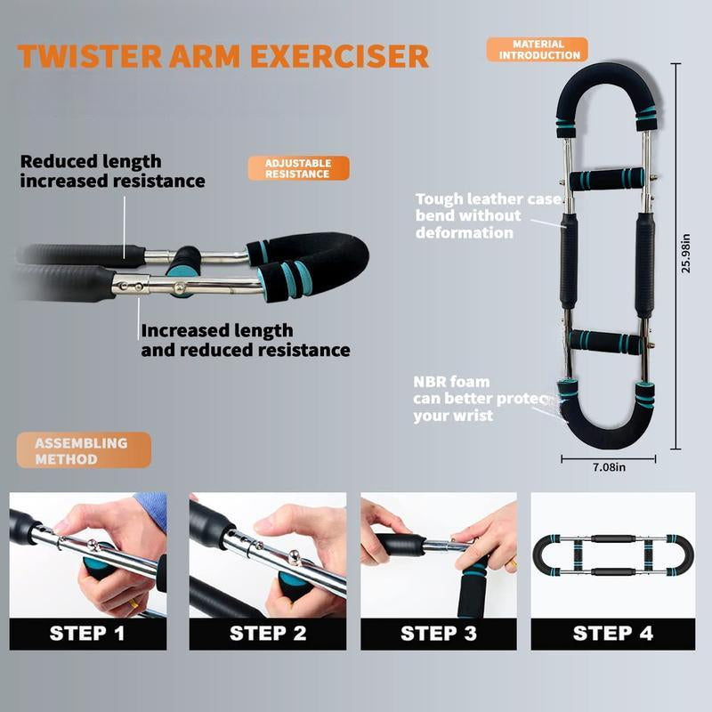 Arm Trainer Strengthen Chest and Arm Muscles Workout Men'S Fitness Trainer Detachable Adjustable Resistance Portable Power Twister Bar Home Fitness Equipment Fitness Level Chest Trainer